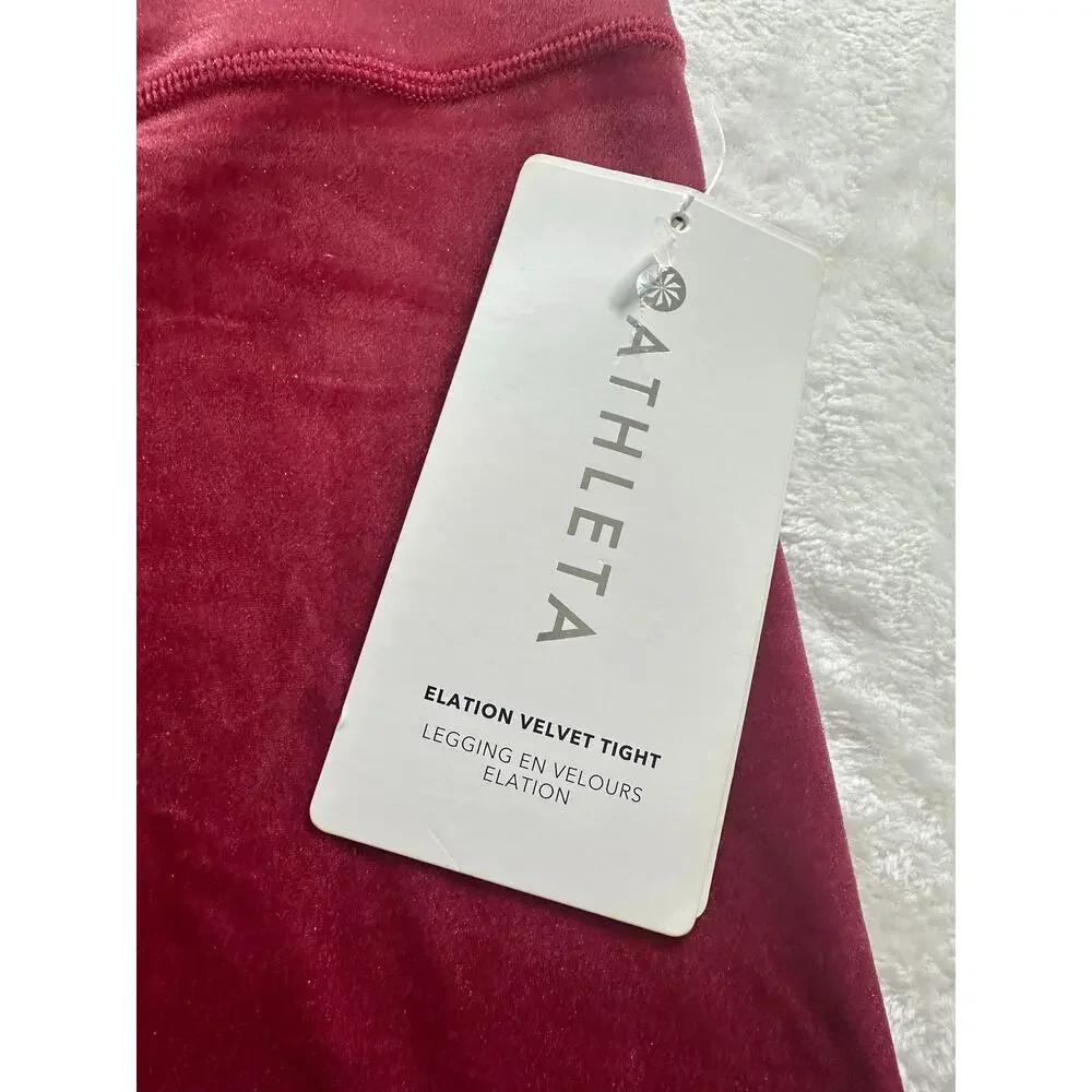 Athleta Elation Velvet Tight Women XL Raspberry NWT High Rise Leggings 511387‎